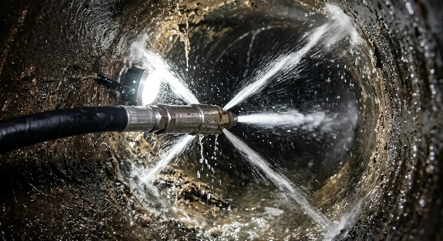 High-pressure hydro jetting nozzle cleaning sewer pipe for Storm Drain Cleaning in Loves Park